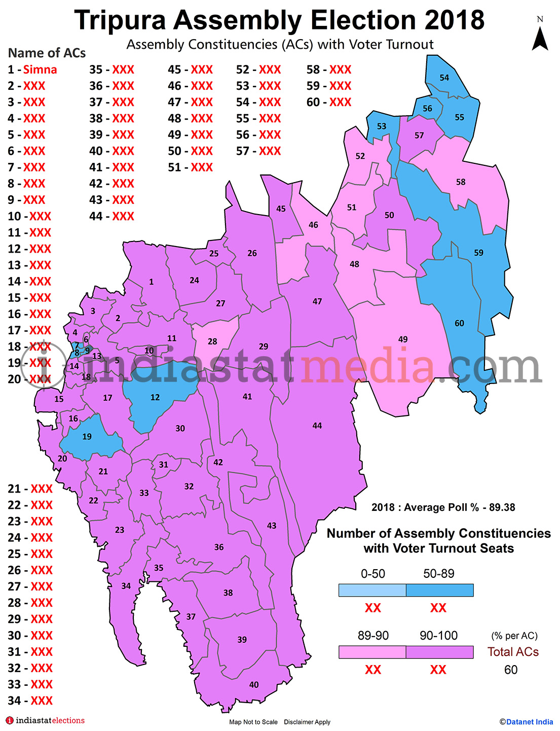 Assembly Constituencies (ACs) with Voter Turnout in Tripura (Assembly Election - 2018)