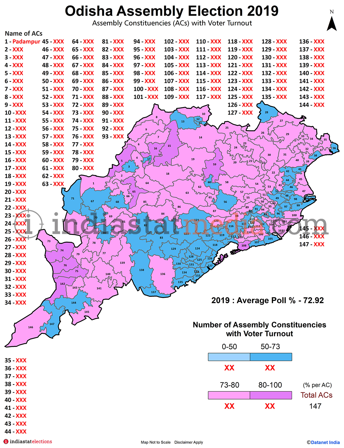 Assembly Constituencies (ACs) with Voter Turnout in Odisha (Assembly Election - 2019)