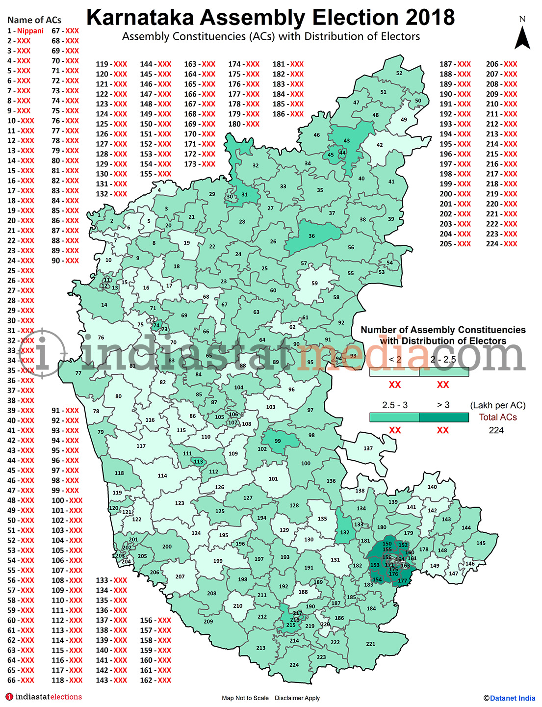 Assembly Constituencies (ACs) with Distribution of Electors in Karnataka (Assembly Election - 2018)