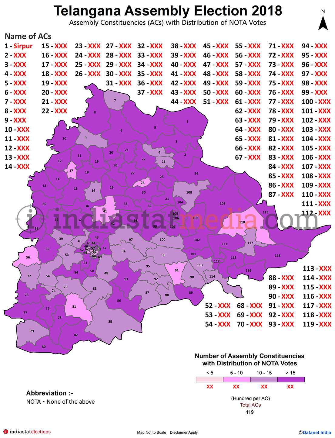 Distribution of NOTA Votes by Constituencies in Telangana (Assembly Election - 2018)