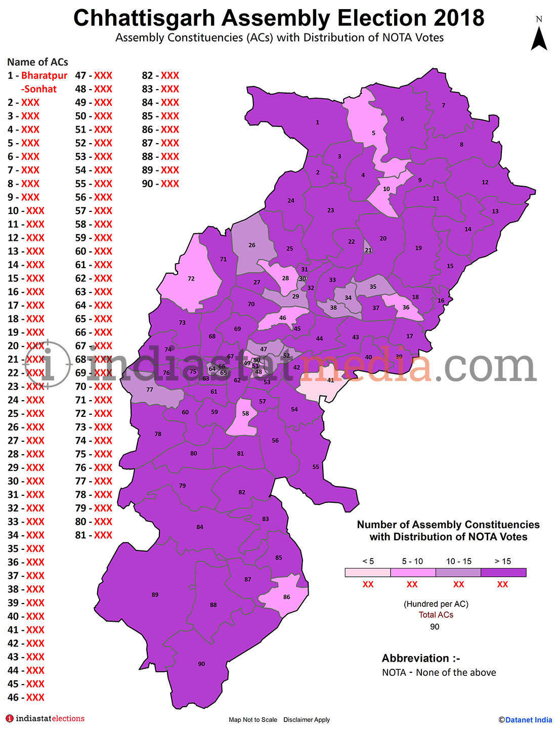 Distribution of NOTA Votes by Constituencies in Chhattisgarh (Assembly Election - 2018)