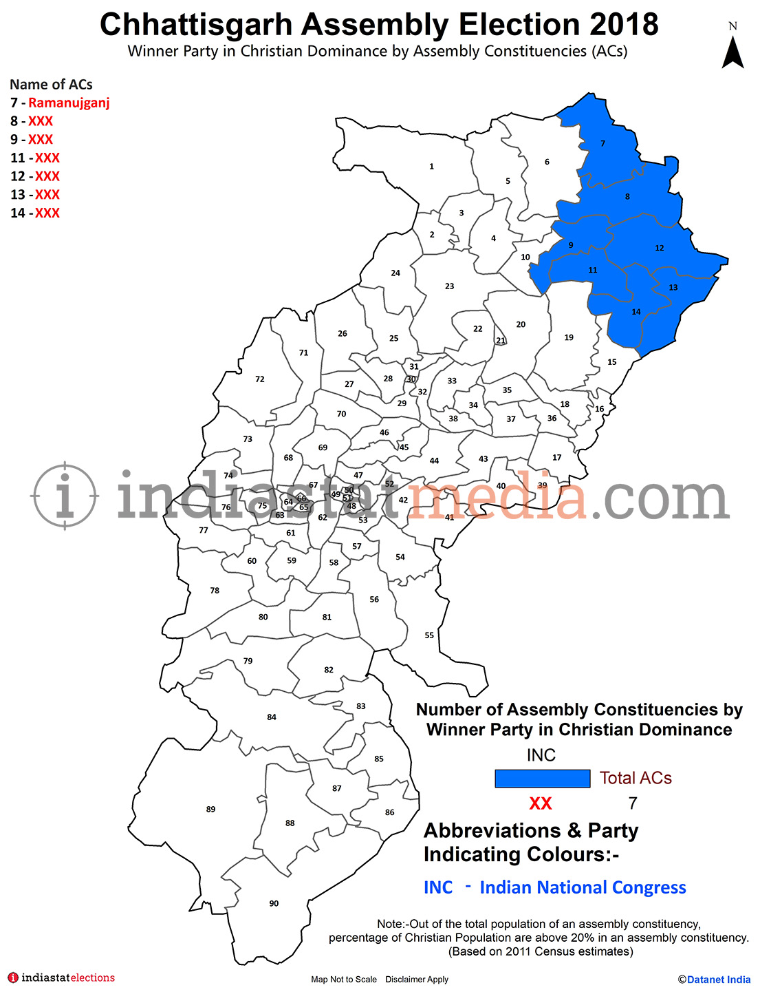 Winner Parties in Christian Dominance Constituencies in Chhattisgarh Assembly Election (2018)
