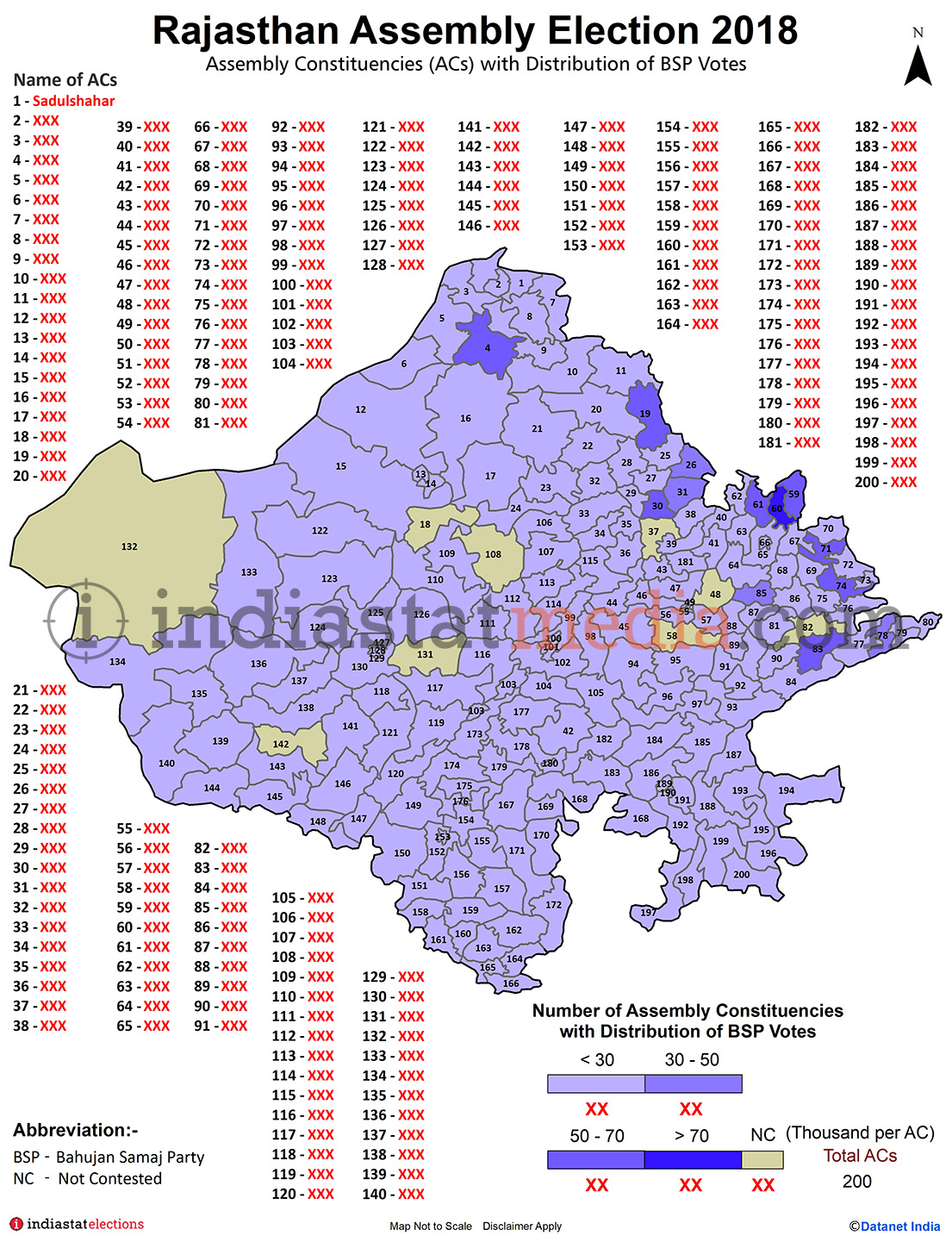 Distribution of BSP Votes by Constituencies in Rajasthan (Assembly Election - 2018)