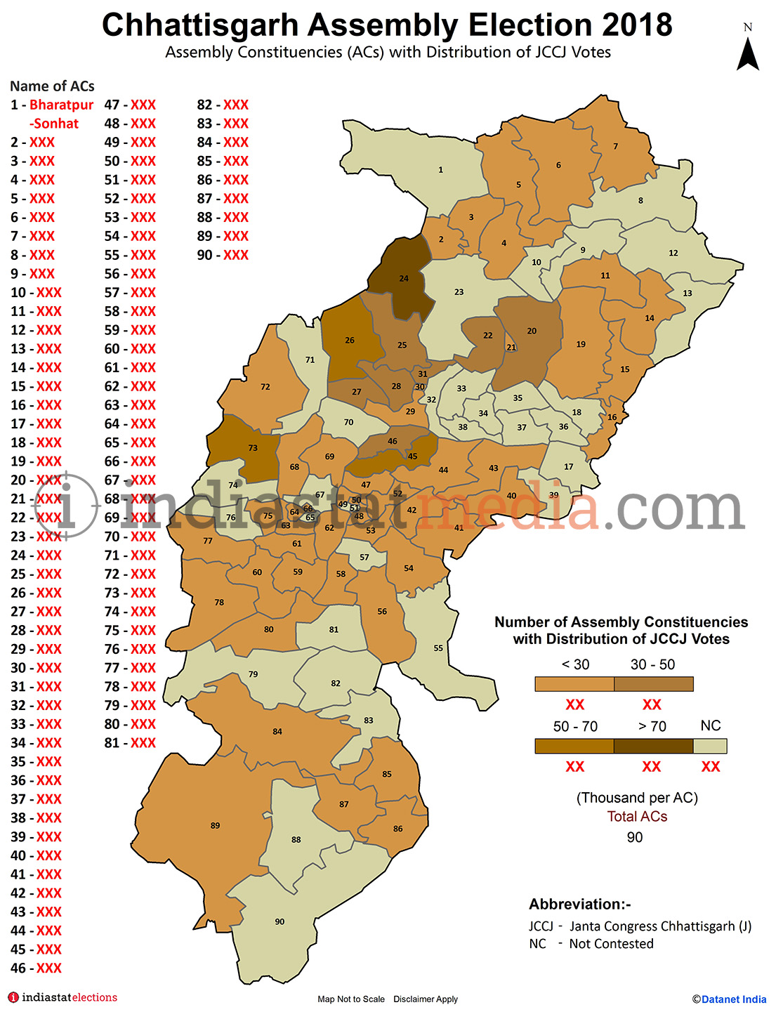 Distribution of JCCJ Votes by Constituencies in Chhattisgarh (Assembly Election - 2018)